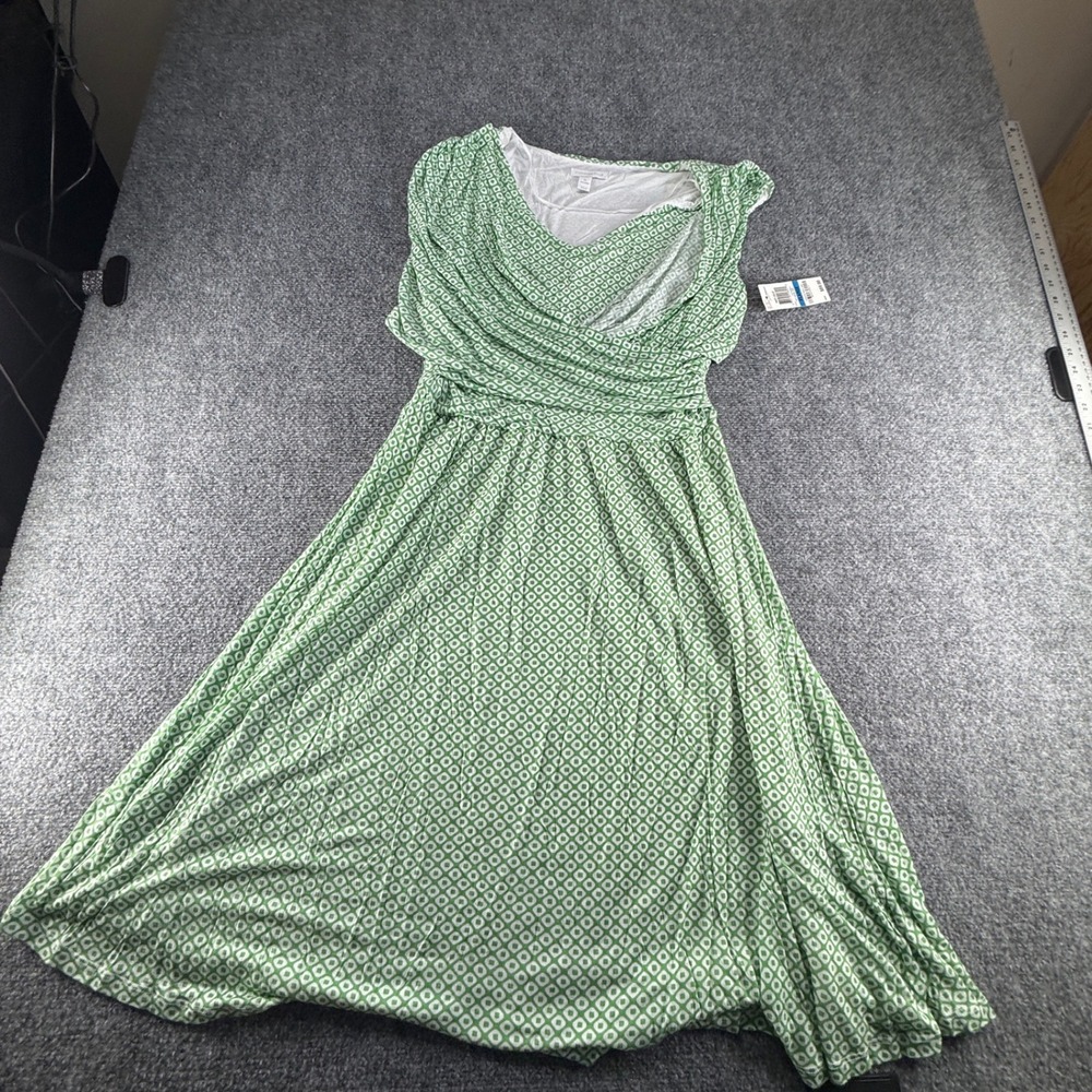 Charter Club Green White Geometric Modal Surplice Midi Dress XL NWT 11677WG814